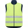Chaleco reversible multibolsillos y alta visibilidad, con cuello alto.