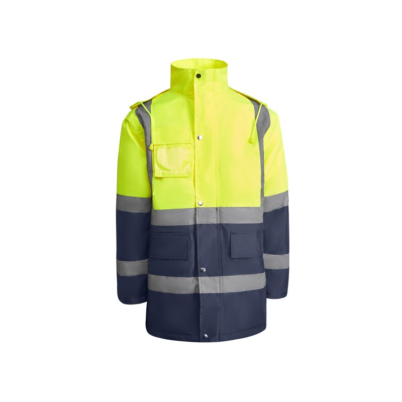 Parka acolchada de alta visibilidad combinada.