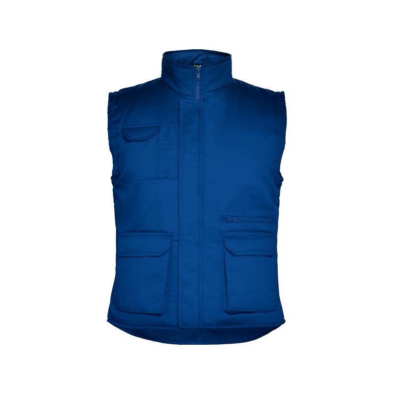 Chaleco laboral multibolsillos con cuello alto.
