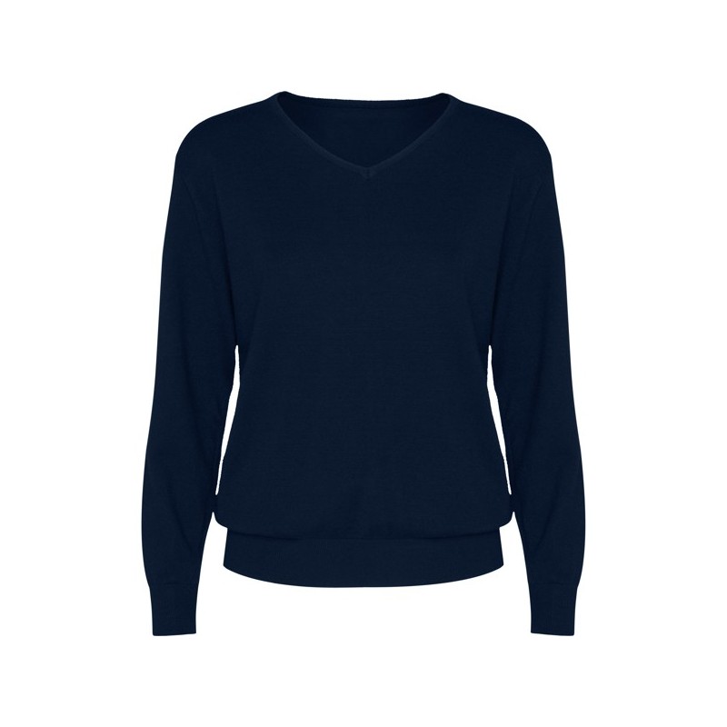 Jersey de mujer con escote de pico en punto fino.