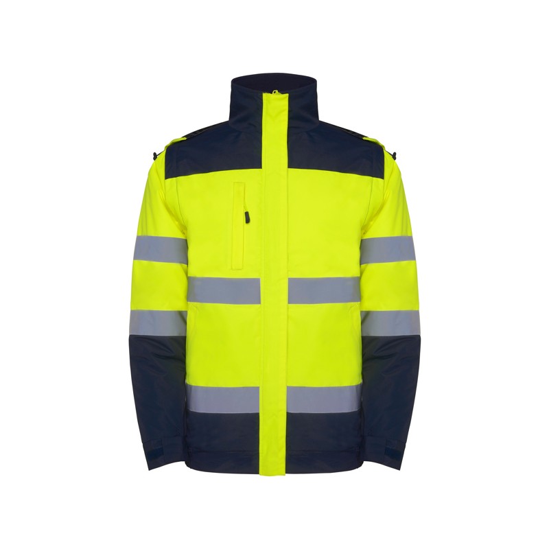 Parka acolchada de alta visibilidad combinada en dos colores.